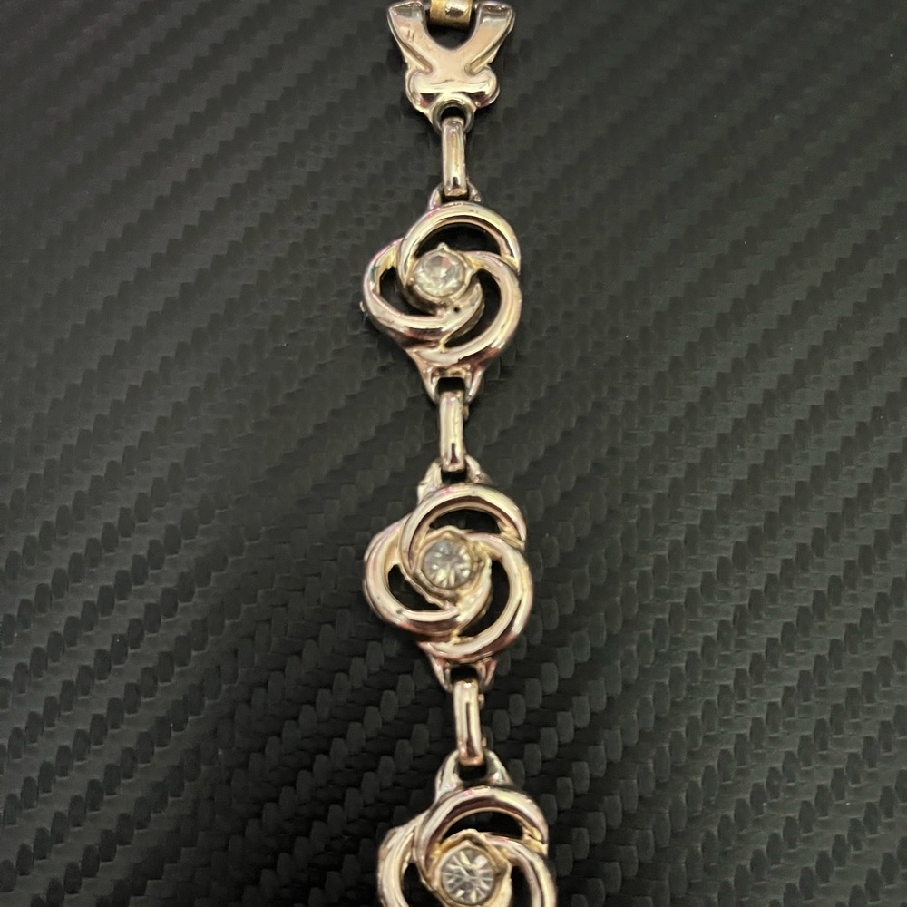 Vintage, Gold Tone, Fold Over Clasp Rhinestone Bracelet 6 3/4” - Picture 2 of 4